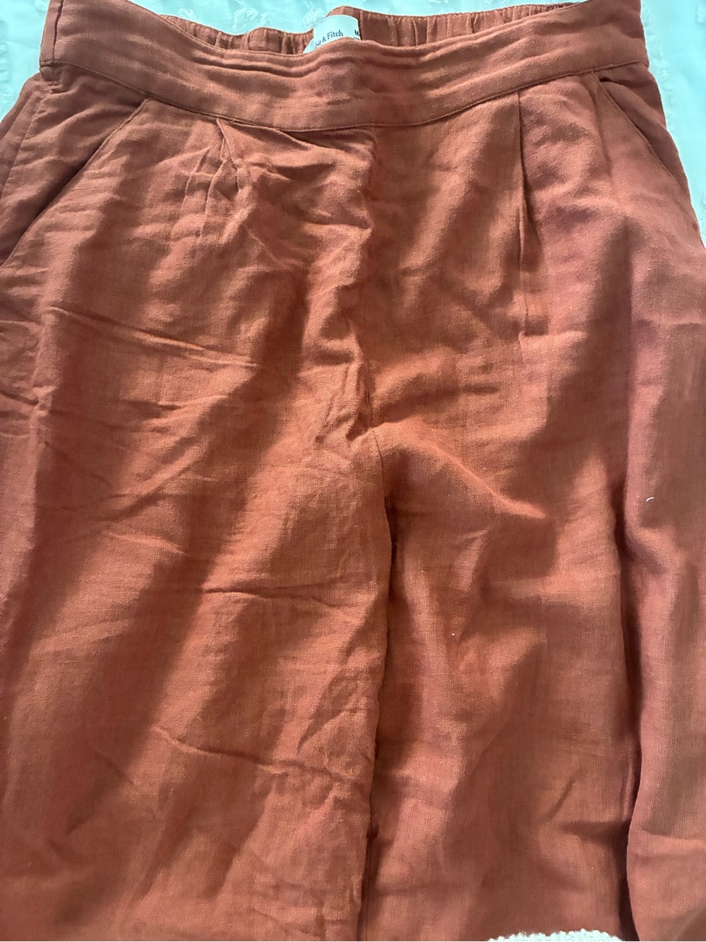 Rust Linen High-Waist Wide Leg Pants
